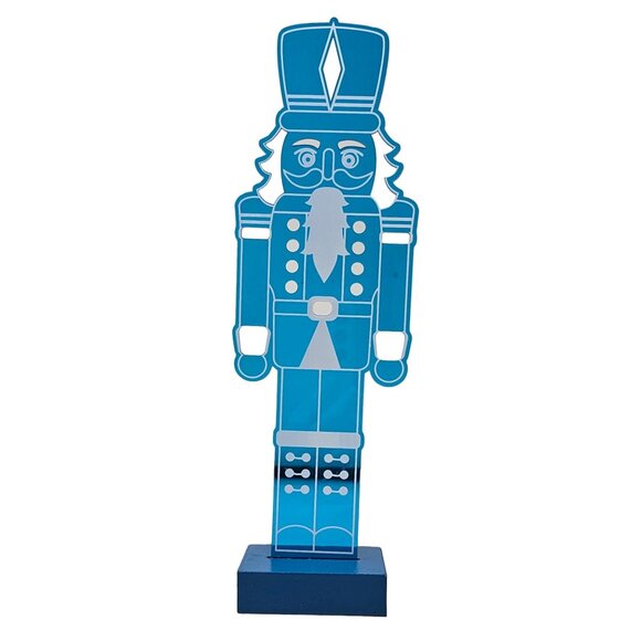 Blue Acrylic Christmas Nutcracker with Cut Outs to Shine Light Though - Picture 2 of 4